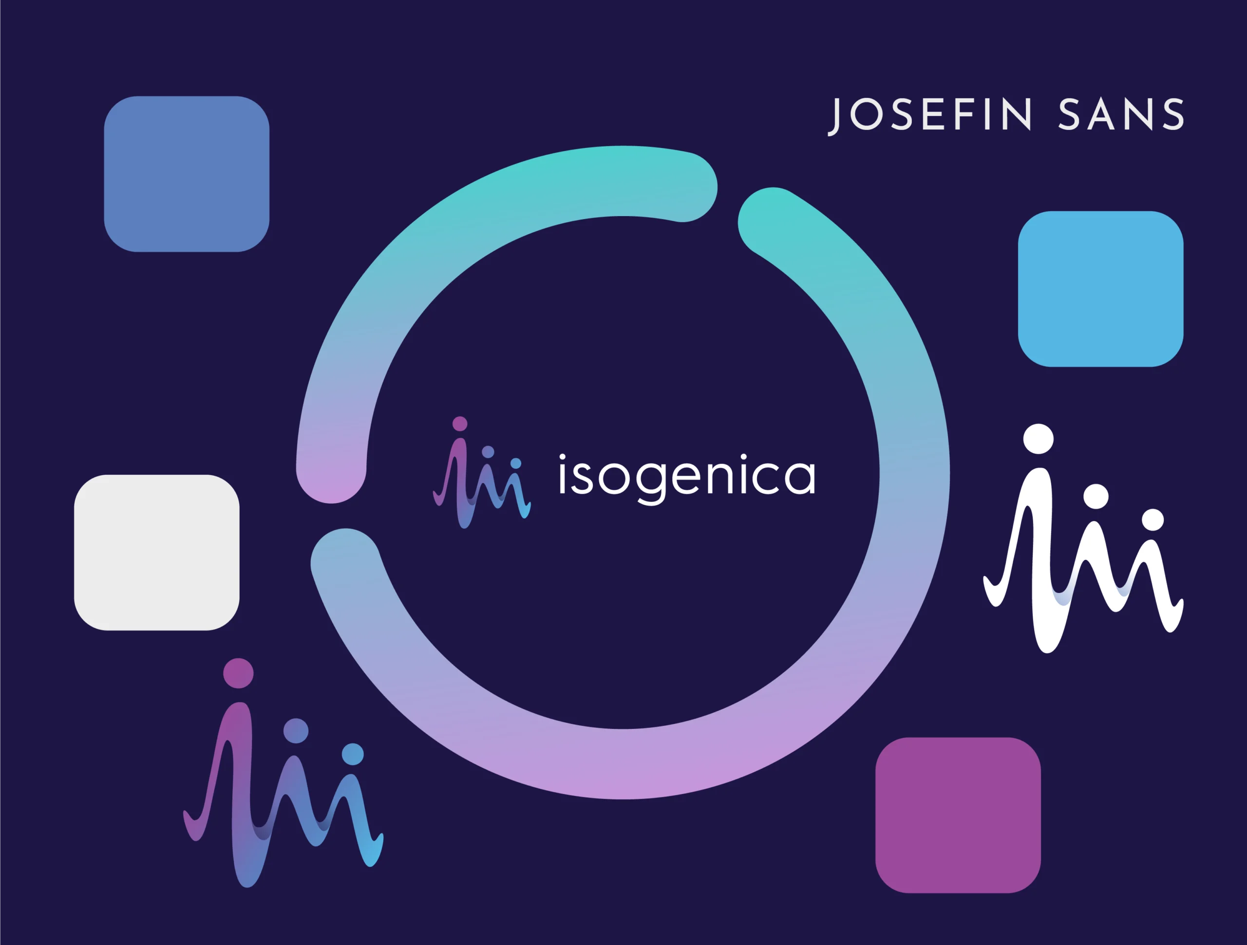 Isogenica logo and brand colour palette with icon, system font for bold impact