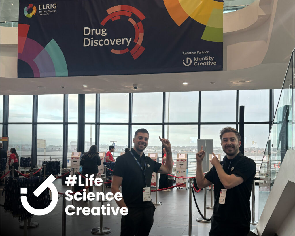Life Science Creative team with event banner for ELRIG Drug Discovery as creative partner Identity Creative