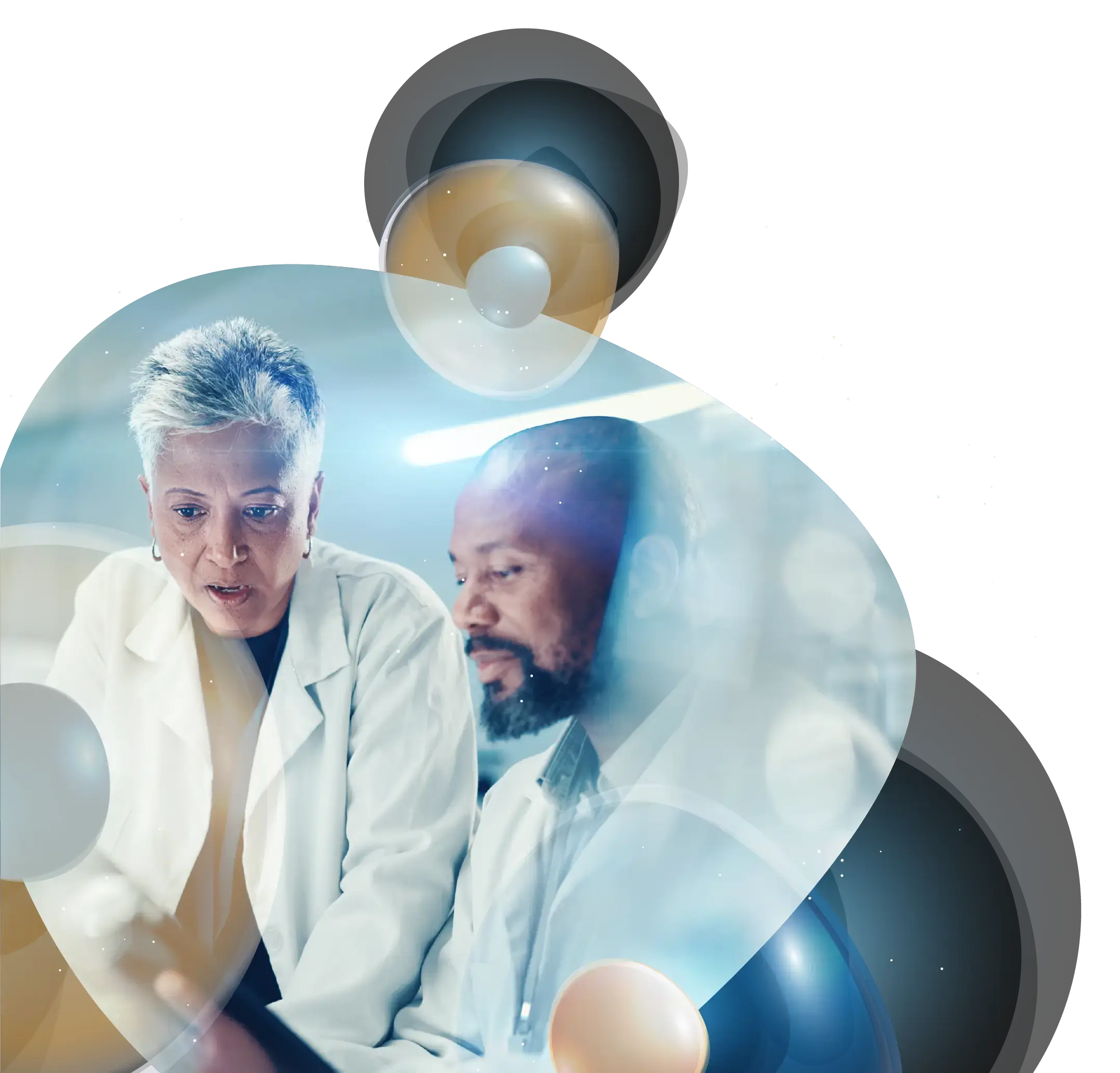 Two lab technicians working together
