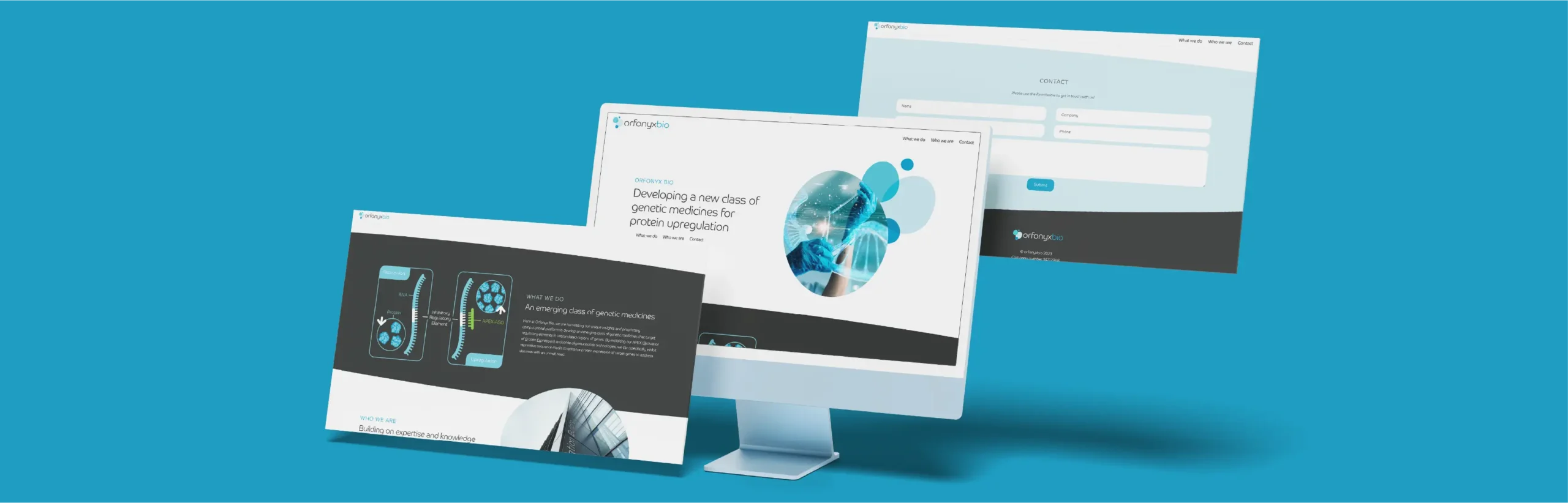 Bespoke web development and user experience design for a life science start-up brand, showcasing clean navigation and technical data layouts