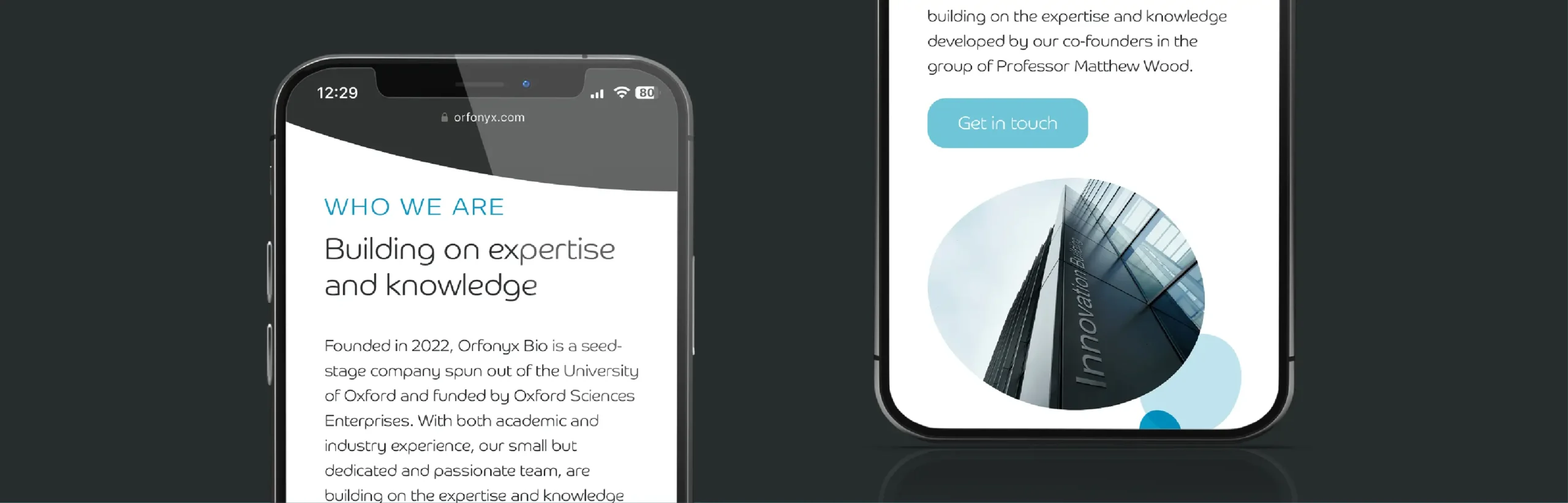 Responsive website interface design for a life science company, optimised for desktop and mobile devices
