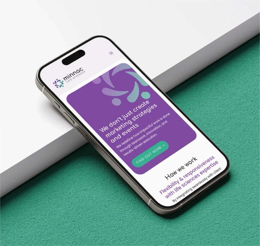 Mobile responsive website design mockup for Minnac Life Sciences marketing communications agency, designed by Identity Creative